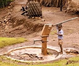 Hand-pump water well providing clean drinking water to a rural community